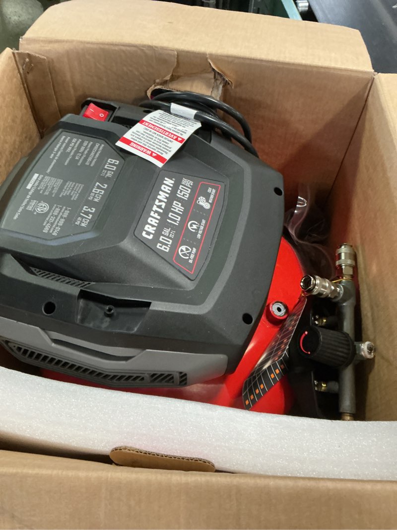 Condition photo showing As Is for Craftsman 6-Gallon Portable Electric 150 PSI Pancake Air Compressor