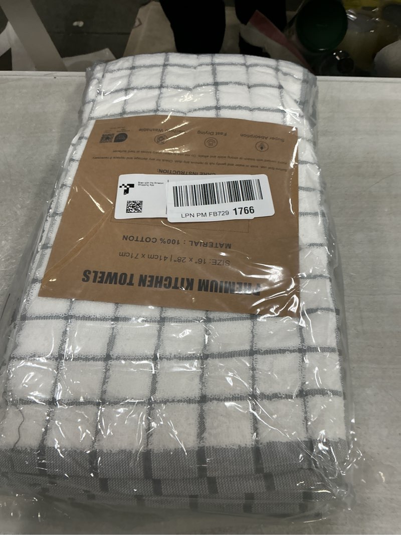 Condition photo showing Good Condition for Homaxy Premium Cotton Kitchen Towels 16"x 28", Large Natural Ring Spun 390 GSM Dish Towels, Super Absorbent Terry Kitchen Hand Towels, Soft Tea Towel with Hanging Loop, Grey Check Design, 6 Pack Grey 16" x 28" - 6 Pack
