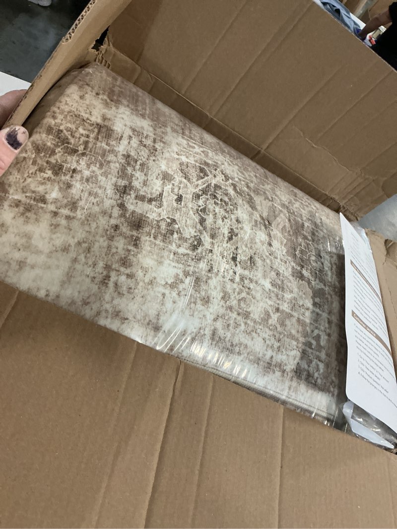 Condition photo showing Good Condition for area rug 9x12 washable rug, vintage boho medallion rugs non-slip soft low pile large distressed rug indoor retro carpet for living room bedroom dining room home office (brown, 9'x12') brown 9' x 12' (rectangular)