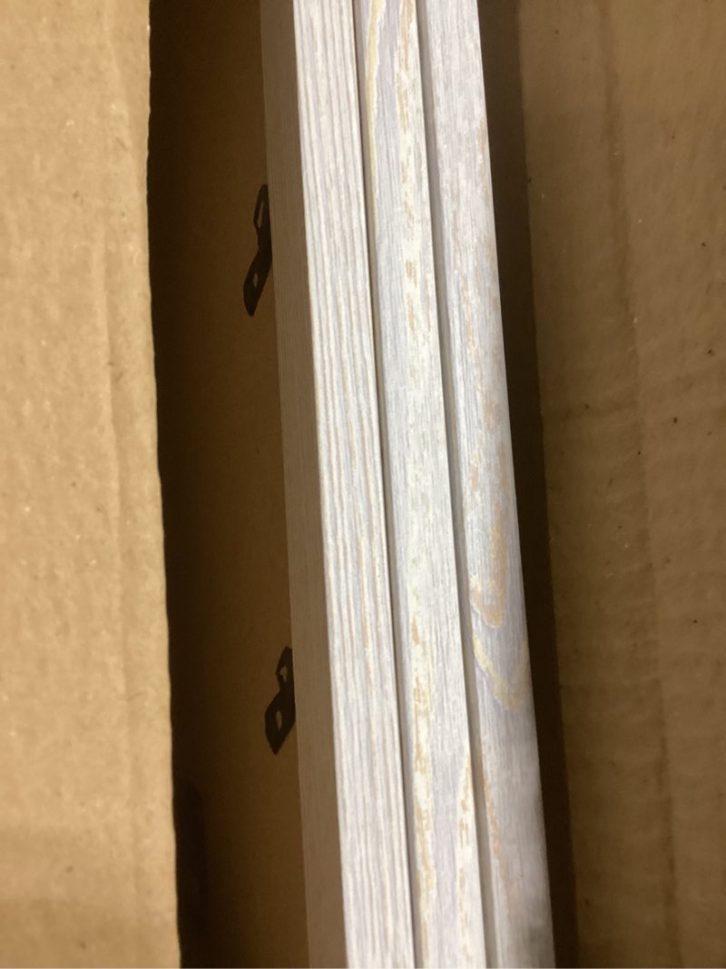 Condition photo showing Good Condition for 16x20 Picture Frame with Mat for 11x14 Set of 3, Distressed White Wood Grain 16x20 Frames for Horizontal & Vertical Wall Mounting (3 Pack,White) 16x20, 3 pack White