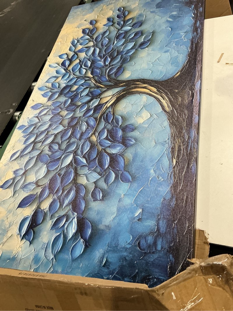 Condition photo showing Good Condition for LAVIKARS Modern Tree of Life Wall Art for Living Room Office Navy Blue Abstract Oil Landscape Canvas Painting Prints Large Nature Artwork Home Kitchen Bedroom Decor (20x40 Inches) 40"L x 20"W Blue Harmony Tree of Life