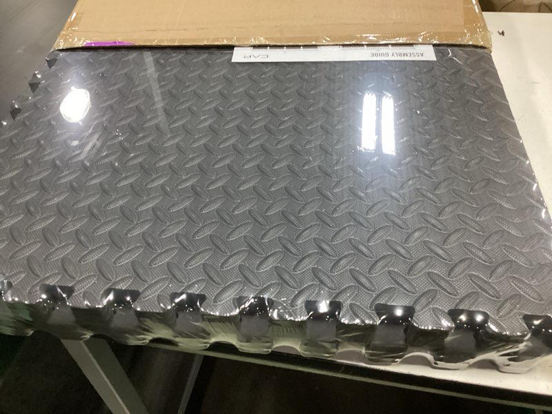 Condition photo showing New/Like New for cap puzzle exercise mats | 1/2” thick eva interlocking foam tiles for home gym flooring | multiple options diamond - black 6 tiles (24 sq ft)