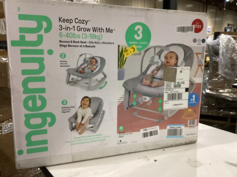 Condition photo showing New/Like New for ingenuity keep cozy 3-in-1 grow with me vibrating baby bouncer, seat & infant to toddler rocker, vibrations & -toy bar, 0-30 months up to 40 lbs (weaver)