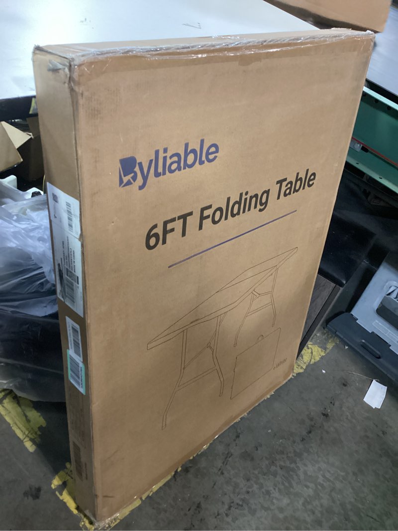 Condition photo showing New/Like New for Folding Table 6ft Portable Heavy Duty Plastic Fold-in-Half Utility Foldable Table Plastic Dining Indoor Outdoor for Camping, Picnic and Party, White White 6FT