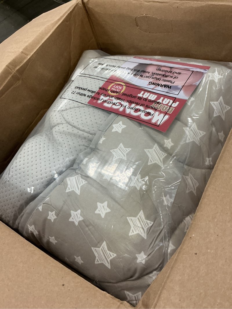 Condition photo showing Good Condition for Baby Play Mat 71x59 Inches Thick Baby Crawling Mat, Large, Non Slip Cushioned Baby Playpen Mat for Playing, One-Piece Baby Floor Play Mat for Babies, Toddlers Grey Star 71x59 Inch