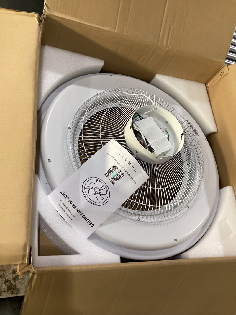 Condition photo showing As Is for 24" bladeless ceiling fans with lights and remote/app control, low profile ceiling fan with 3-dimmable lights, enclosed flush mount ceiling fan for kid's bedroom/living room black