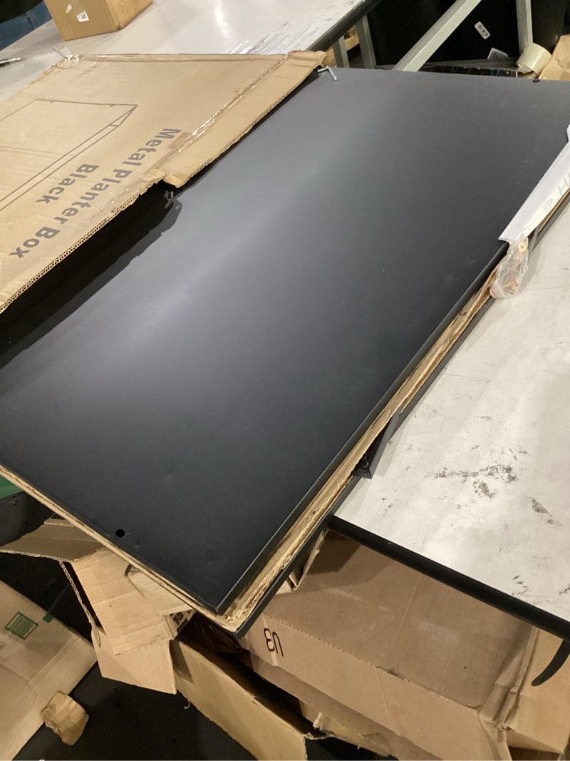Condition photo showing Good Condition for large metal planter box 32”x 12”x 24”, rectangular modern black metal planter box heavy duty with drainage holes for outdoor garden patio