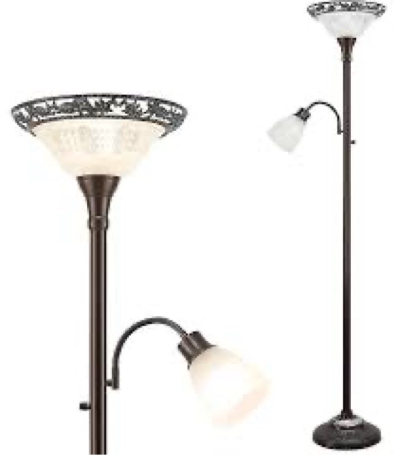 torchiere floor lamps for living room, 71" tall standing lamp with thick glass shade, metal pole & heavy base, vintage corner lamp decor for home bedroom office, 3cct bulb included