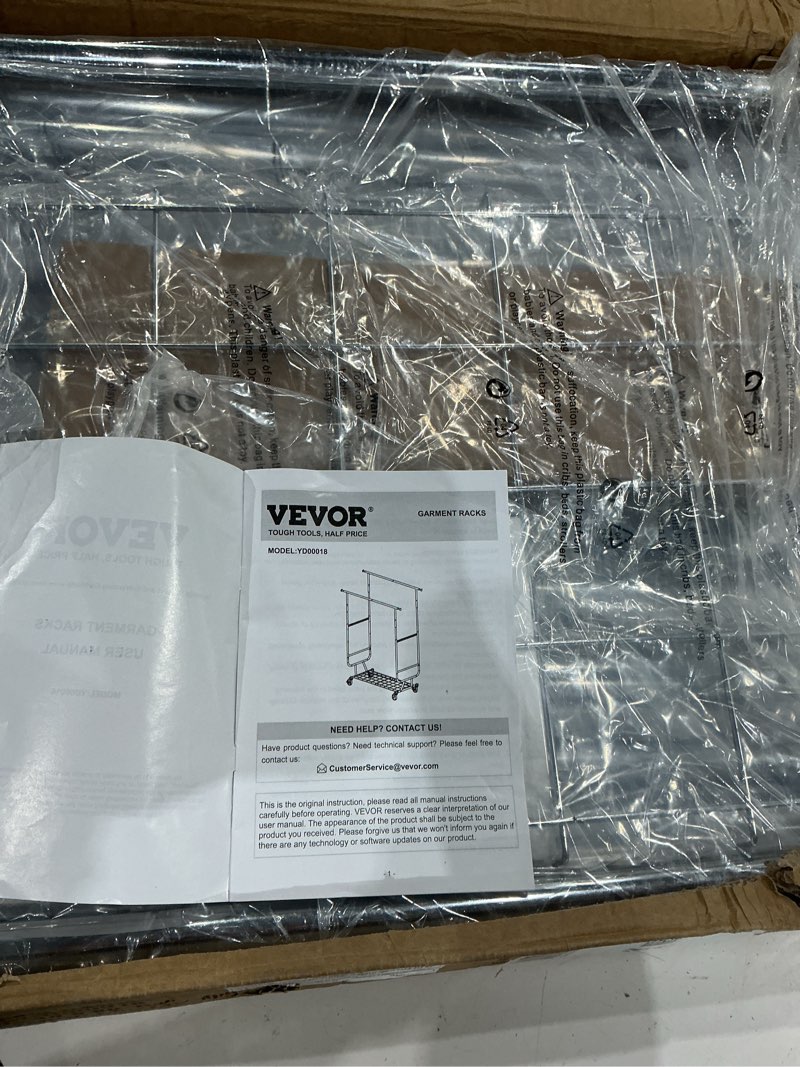 Condition photo showing As Is for vevor, clothes rack, double hanging rod clothing garment rack for hanging clothes, adjustable height silver