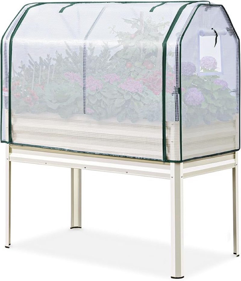 KING BIRD Large Raised Garden Bed with Cover Galvanized Elevated Planter Box with Legs 48×24×56 in f