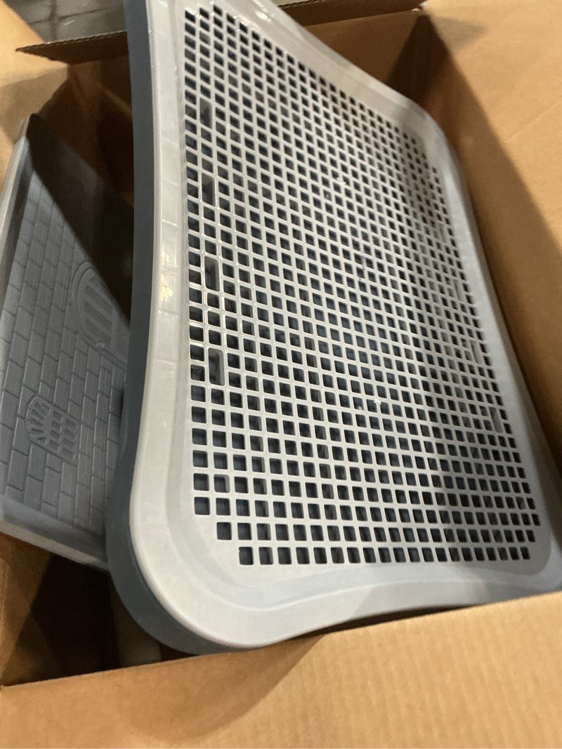 Condition photo showing As Is for dog potty tray,3 layers design,urine and poop separation,easy to clean,dog pee tray with removable wall column training puppy & kitty potty in a set location for small medium dogs cats (dark blue)