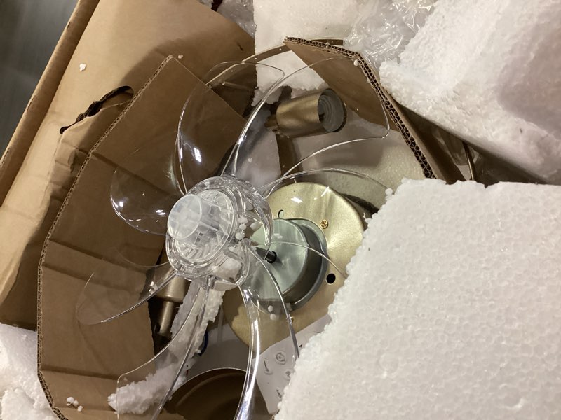 Condition photo showing Good Condition for 20" Gold Crystal Fandelier Ceiling Fans with Lights, Caged Gold Crystal Chandelier Ceiling Fan with Light Remote Control with 6 Speeds for Bedroom, Nursery, Living Room