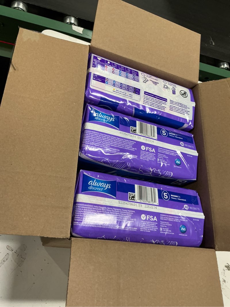 Condition photo showing New/Like New for Always Discreet Adult Incontinence Pads for Women, Drier vs Poise, 5 Drop Regular Length, Heavy Absorbency, Pads for Bladder Control Management, Bladder Leaks, & Postpartum Pads, 144ct Regular 144