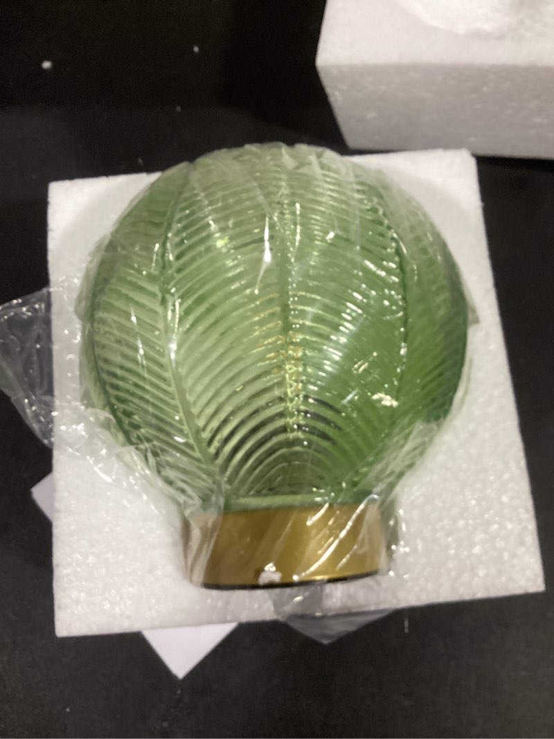 Condition photo showing As Is for Battery Powered Lamp with Timer, Cordless Battery Operated Table Lamp with LED Bulb, Decorative Small Lamp Glass for Nightstand Bedside Bedroom Living Room-Green