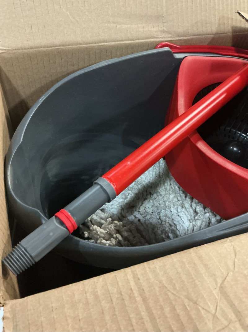 Condition photo showing As Is for o-cedar easywring microfiber spin mop, bucket floor cleaning system, red, gray, standard easywring spin mop & bucket