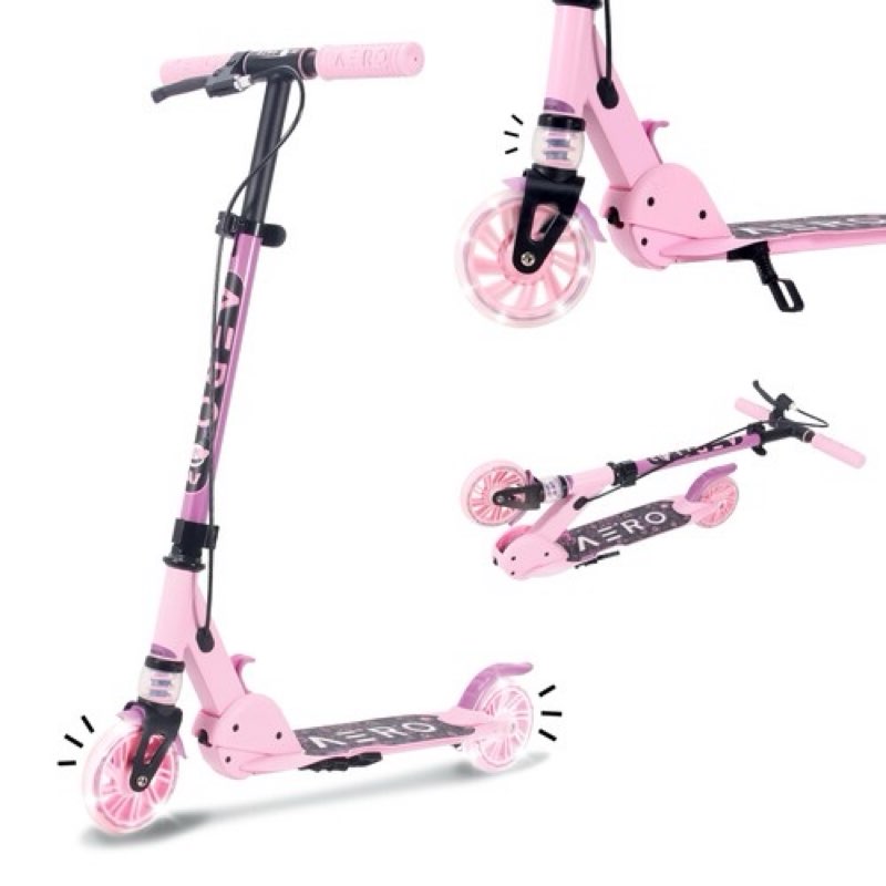 aero scooter for kids 5-12 | dynamic lights, hand brake & shock abs... fast ship pink 