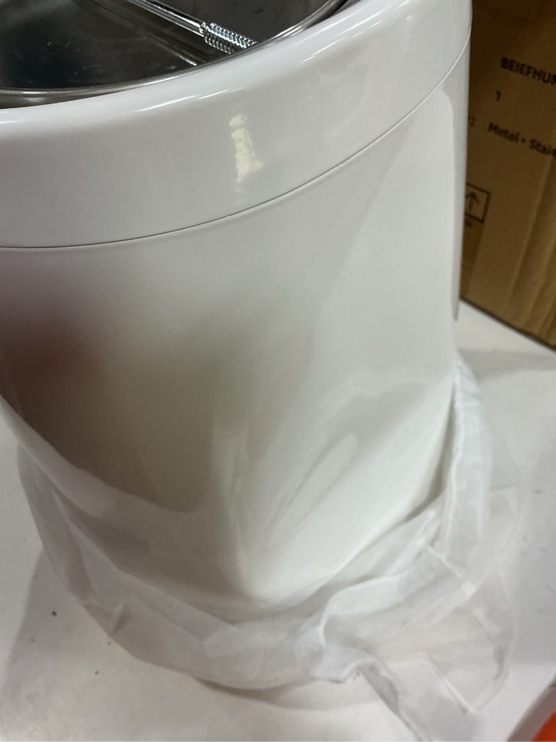 Condition photo showing As Is for Household Swing White Bathroom Trash Can?Brushed Stainless Steel?10 L/3 Gallen?Garbage Can with Flipping Lid? for Indoor or Commercial Use, Kitchen,Modern?Living Room,Bedroom White-Cone