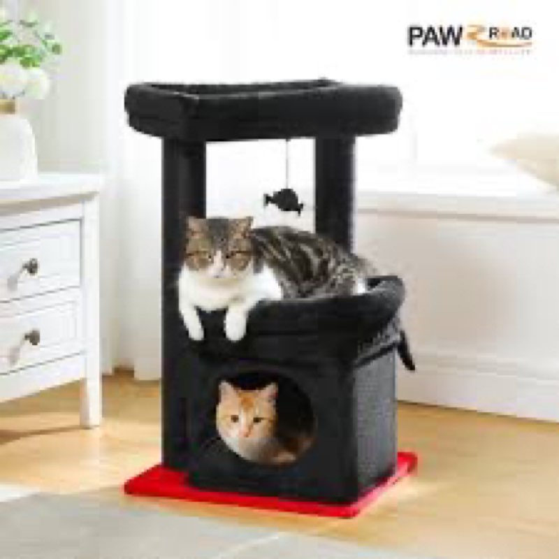 PAWZ Road Cat Tree Condo 27" Cat Tower with Large Top Perch and Scratching Posts for Kittens and Medium Cats, Black