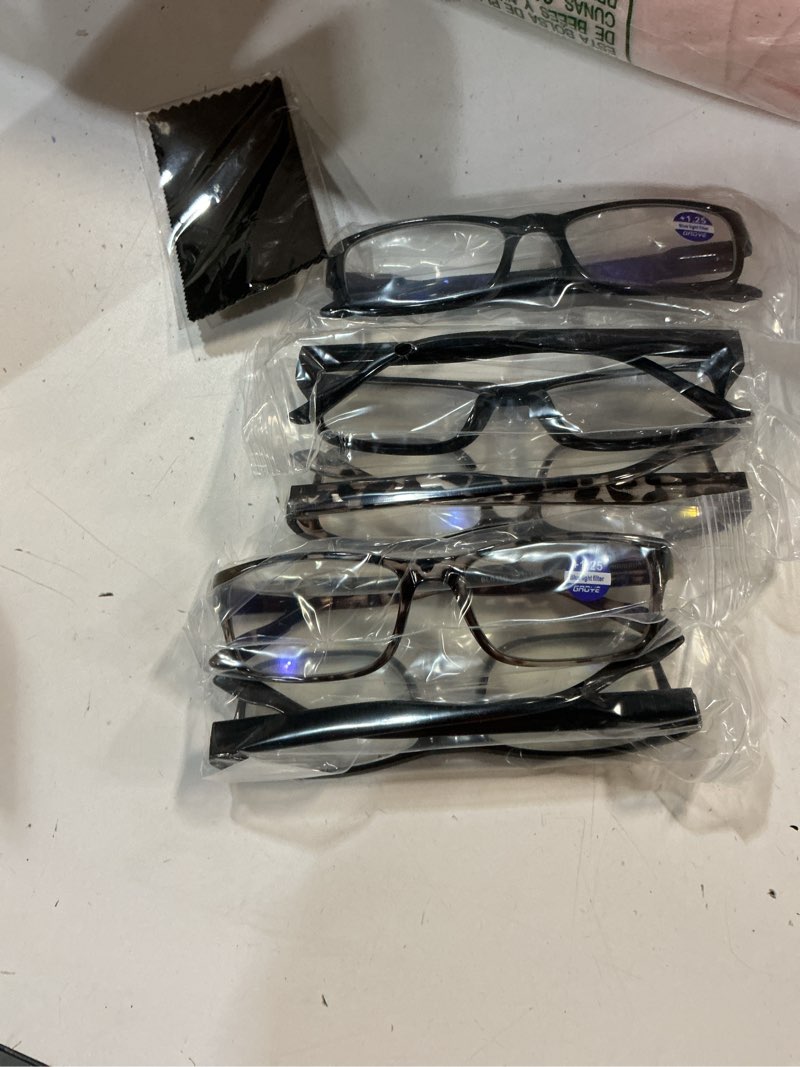 Condition photo showing New/Like New for Gaoye Reading Glasses Men/Women, Eyeglasses, Blue Light Readers for Men/Women, Computer Eye Glasses, Cheaters C1-light Black*3 & Leopard*2 1.25 x