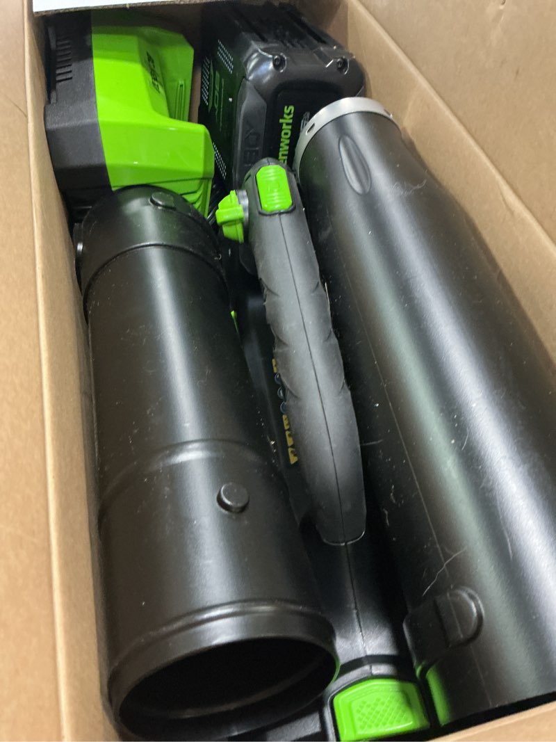 Condition photo showing As Is for Greenworks 80V (145 MPH / 580 CFM / 75+ Compatible Tools) Cordless Brushless Axial Leaf Blower, 2.5Ah Battery and Charger Included 80V (580 CFM), 2.5Ah
