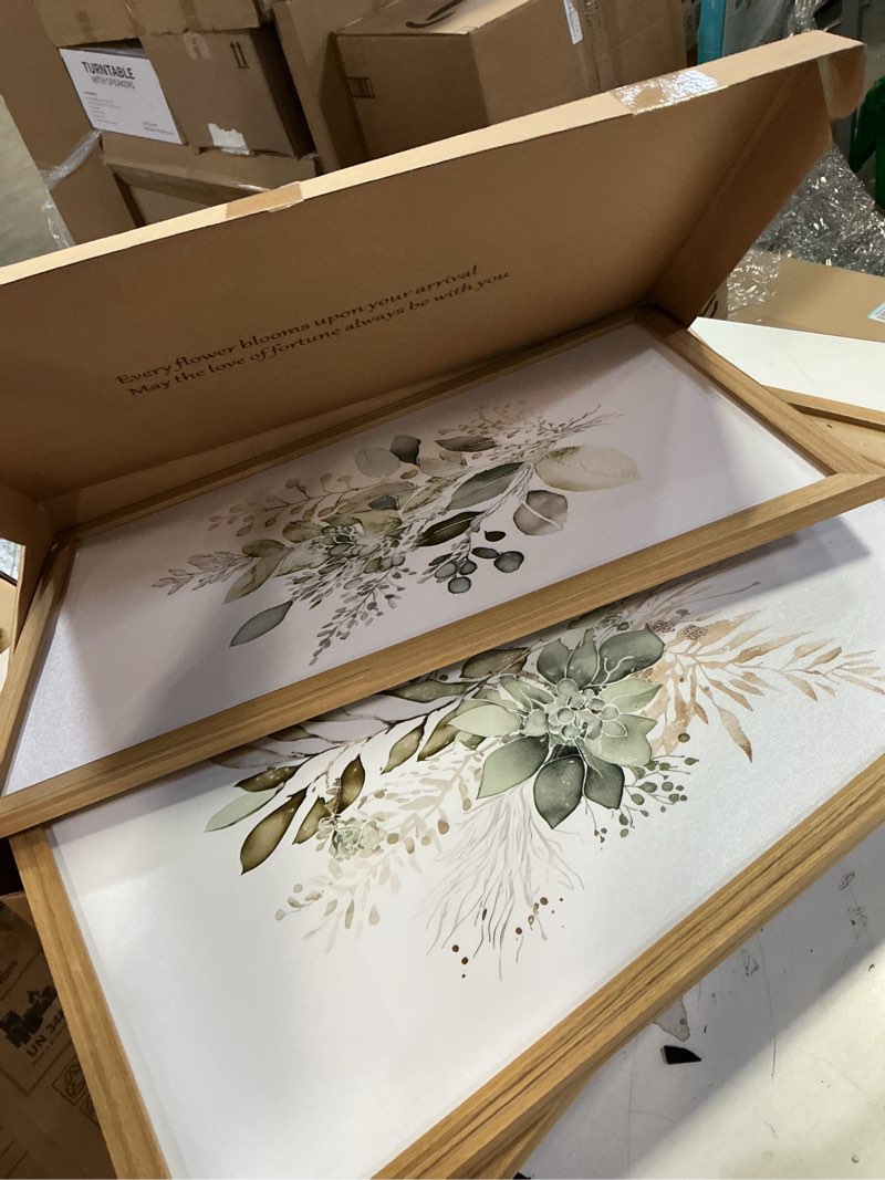 Condition photo showing Good Condition for WRFON Framed Sage Green Botanical Wall Art Set of 3, Watercolor Eucalyptus & Wild Plant Canvas Prints, Minimalist Green Wall Decor for Living Room Bedroom Bathroom, 16x24 Inches Sage Green(Framed) 24"L x 16"W