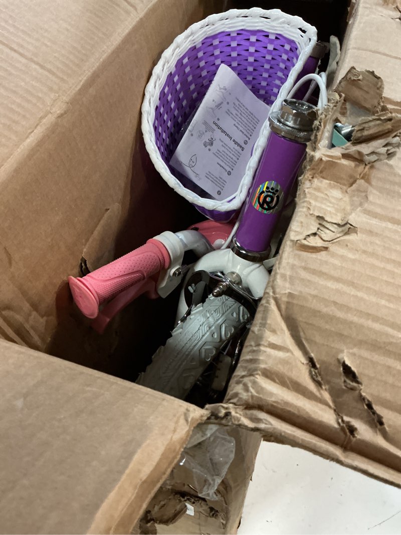 Condition photo showing Good Condition for royalbaby girls bike, stargirl ez kids bike balance and pedal bicycle with basket and dual handbrake, 12 14 16 18 inch toddlers to big kids 3-8 years, multiple colors [5] star purple 12" [3-4y 34"-36"]