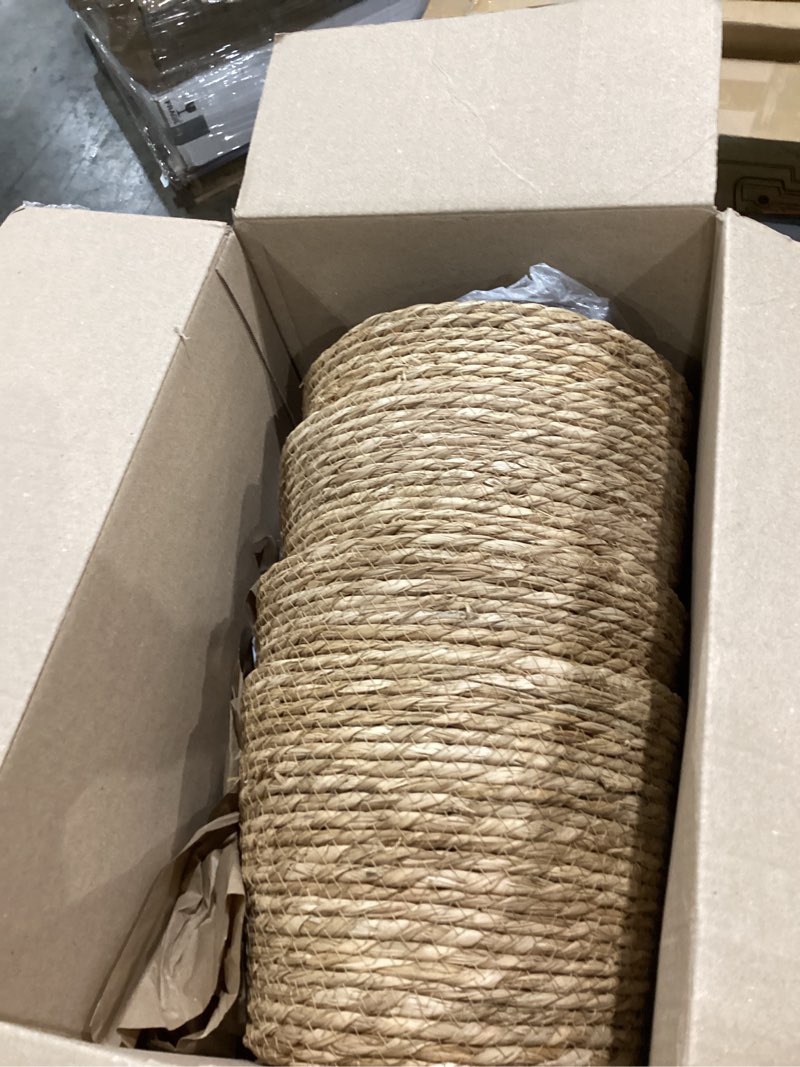 Condition photo showing Good Condition for megasket woven jute plant basket, wicker basket planter for 10 inch pot, round indoor tree pot cover, small boho storage bin organizer, rustic baskets for plants and home decor, 11”x11” jute 11" x 11"