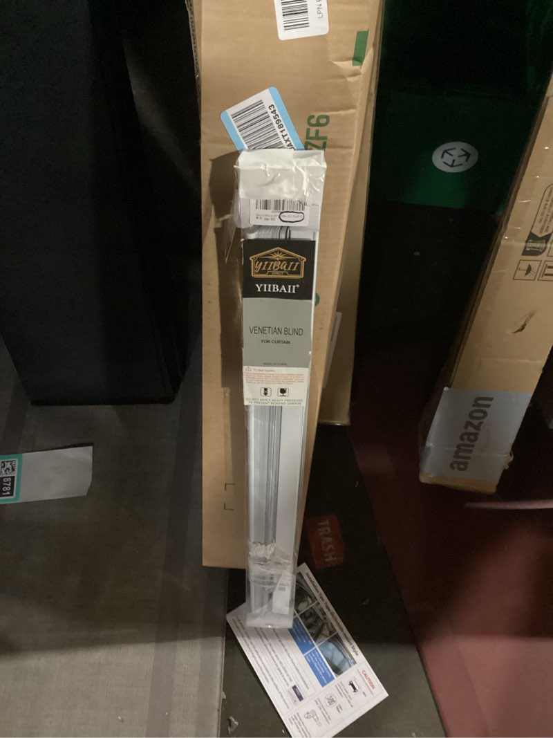 Condition photo showing New/Like New for YIIBAII Mini Blinds Suitable for 24" W x 64" H Windows 1" Aluminum Horizontal Venetian Blinds Darkening with Rope and Pole can Mounted Inside or Outside White 24"W x 64"H