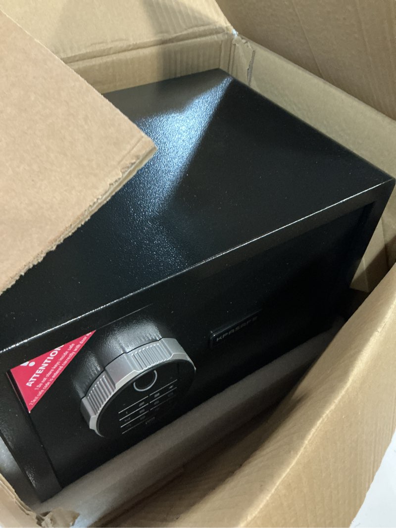 Condition photo showing As Is for Small Biometric Safe, 0.8 Cuft Fingerprint Safe Box with Fireproof Bag, Caja Fuerte Para Dinero with Silent Mode, Backlit Keypad, Anti-Theft, and LED Light, 9.8×13.8×9.8 IN