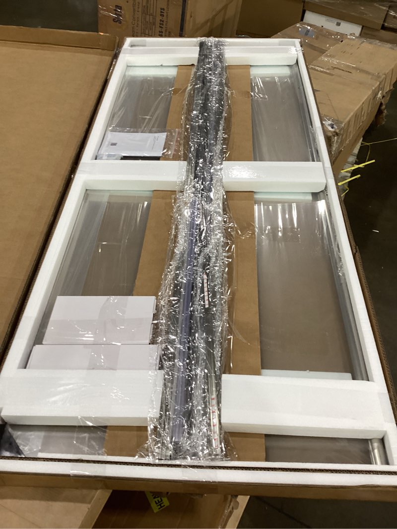 Condition photo showing New/Like New for Keonjinn 32" W x 72" H Frameless Pivot Shower Door, 1/4" (6mm) Clear SGCC Tempered Glass Shower Door, Pivot Swing Shower Doors with Waterproof Seal Strips, Matte Black, Easy to Clean, Reversible Mount 32" W x 72" H Matte Black