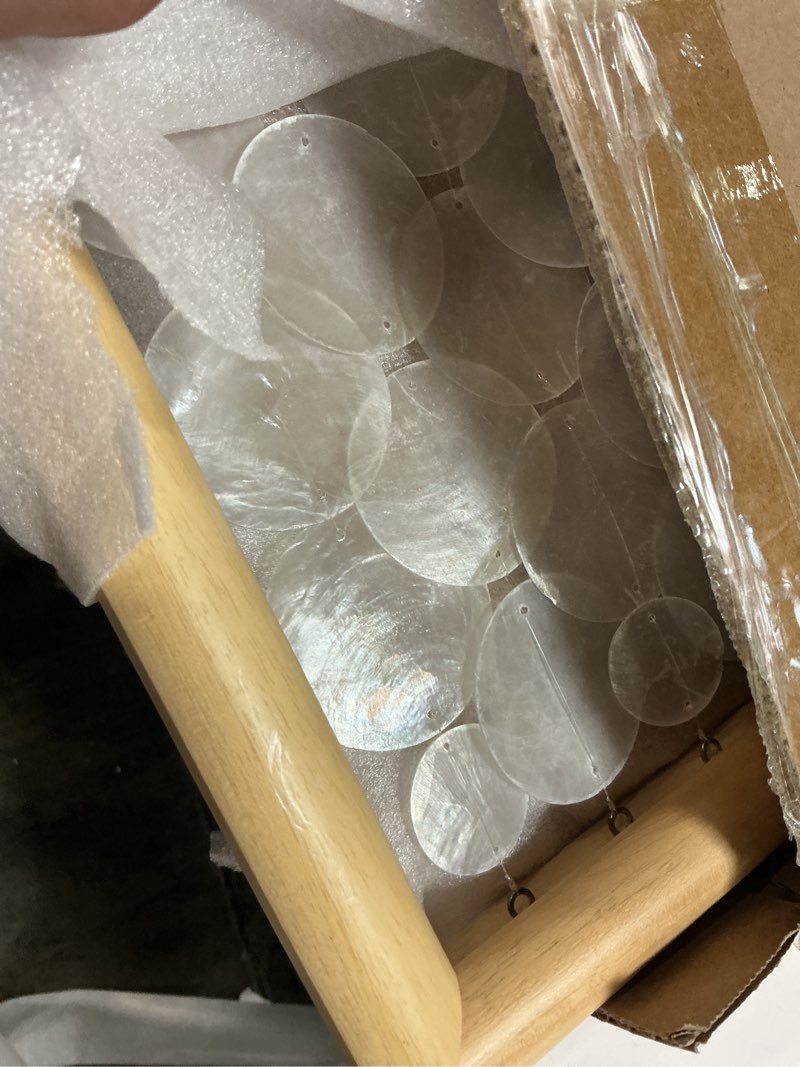 Condition photo showing Good Condition for DHHOUSE 24x24 inch Handmade Capiz Shell Wall Art, Minimalist White Shell Wall Hanging with Wooden Frame, Coastal Wall Decor for Living Room, Bedroom