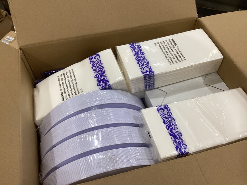 wellife 700 pcs blue plastic plates for 100 guests - plastic dinnerware set,party supplies includes 