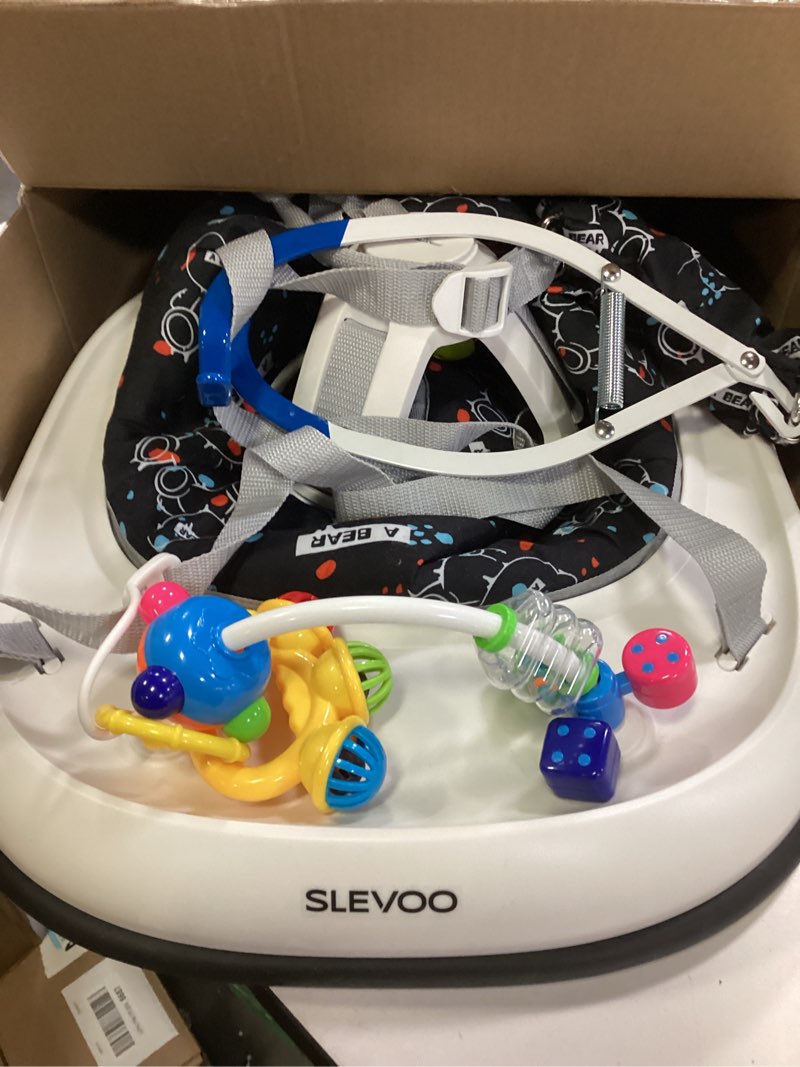 Condition photo showing Good Condition for Slevoo Baby Jumper, Baby Door Jumper with Bumper, Play Tray and Two Jingle Rattles, Quiet Bear Quiet Bear Geometric
