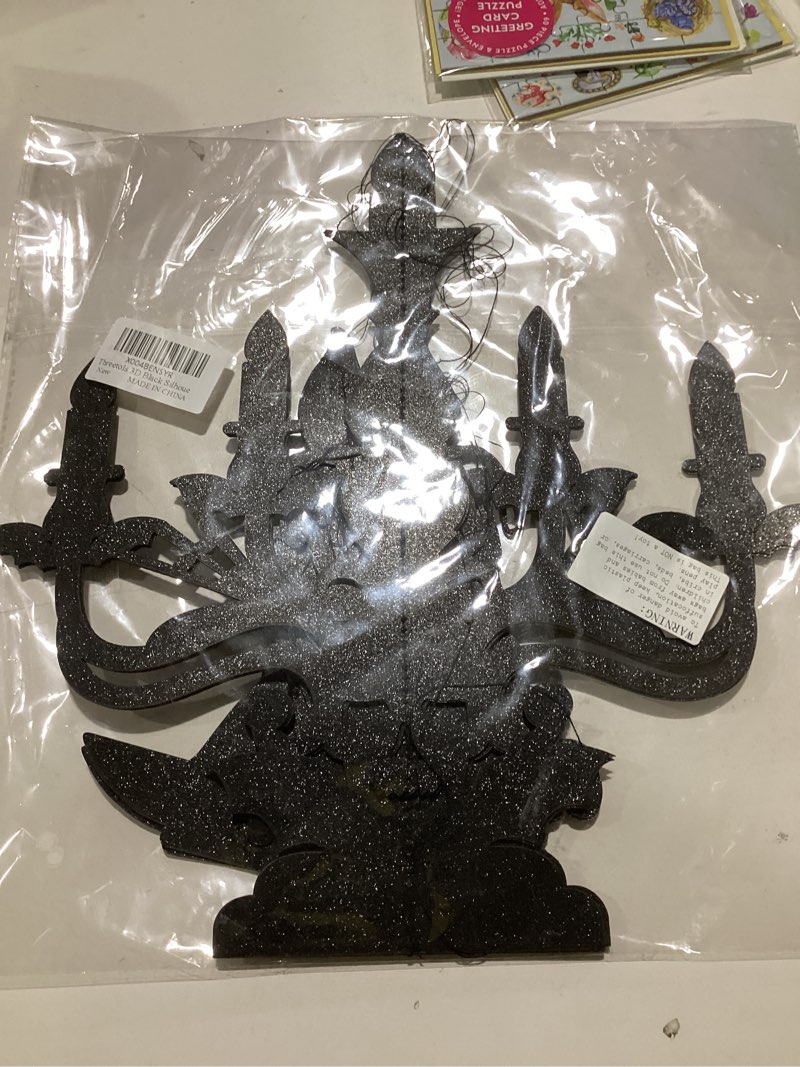 Threetols 3D Black Silhouette Halloween Table Centerpiece, Black Glitter 3D Decorative Cardboard Can