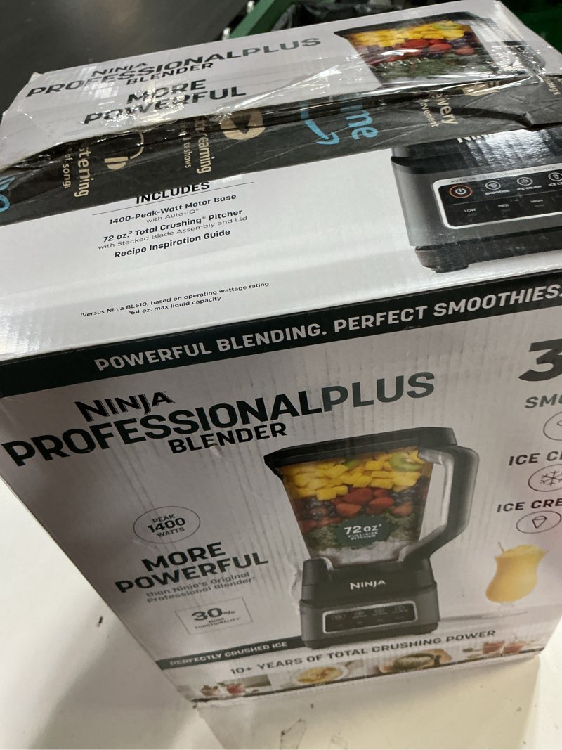 Condition photo showing As Is for Ninja BN701 Professional Plus Blender, 1400 Peak Watts, 3 Functions for Smoothies, Frozen Drinks & Ice Cream with Auto IQ, 72-oz.* Total Crushing Pitcher & Lid, Dark Grey 64 oz. Blender + Total Crushing Pitcher