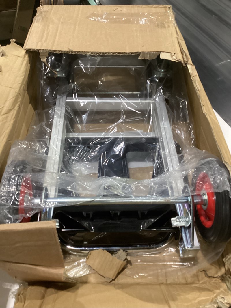Condition photo showing New/Like New for 3-in-1 aluminum folding hand truck dolly, 330 lbs heavy duty convertible cart with retractable handle, 4 universal rubber wheels – perfect for home, office, warehouse & supermarket