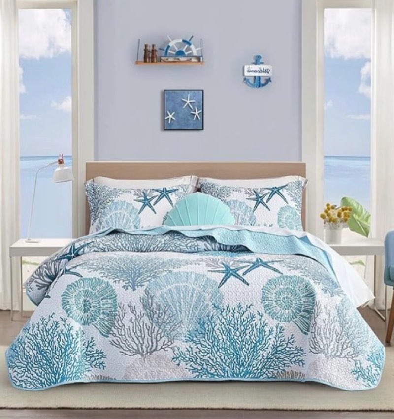 tritard 3 piece coastal quilt sets california king size - reversible microfiber quilts with 2 shams 