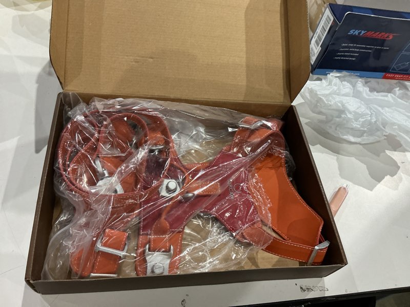 Condition photo showing Good Condition for magnetic dog harness and leash set with quick release buckle, easy on & off faux leather puppy harness with leash, dog vest harness with handle for medium, large sized dog orange large