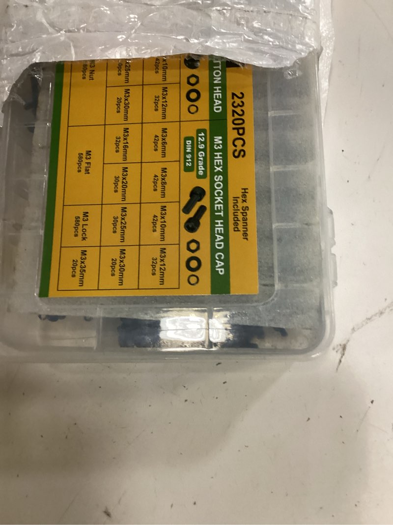 Condition photo showing As Is for m3 metric screw assortment, 2320pcs m3 x 6/8/10/12/16/20/25/30/35mm hex socket button & cap head screws nuts bolts washer assortment kit 12.9 & 10.9 grade black oxide for diy, 3d printer m3 2320pcs button&socket black