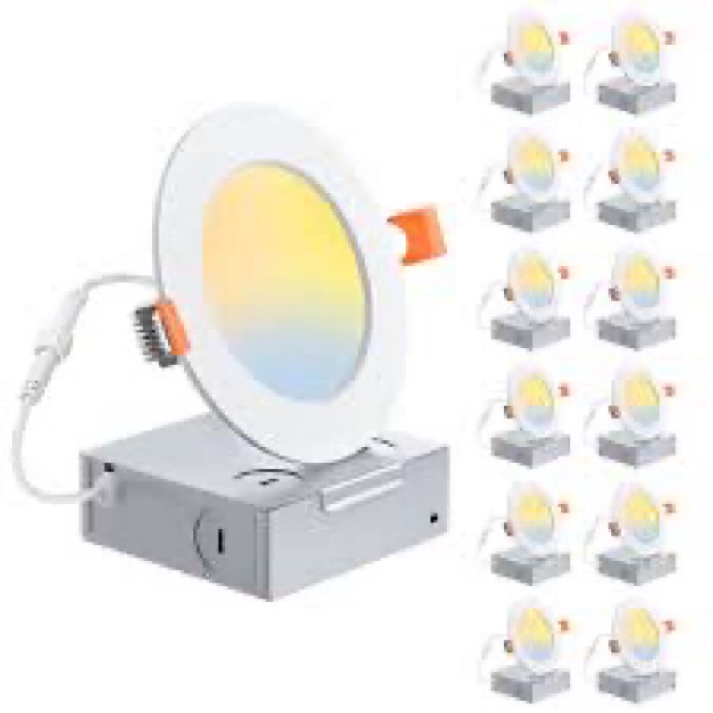 EDISHINE 12 Pack 4 in LED 700LM Recessed LED Ceiling Light Fixtures Dimmable, Can Lights, 5CCT 8W, S