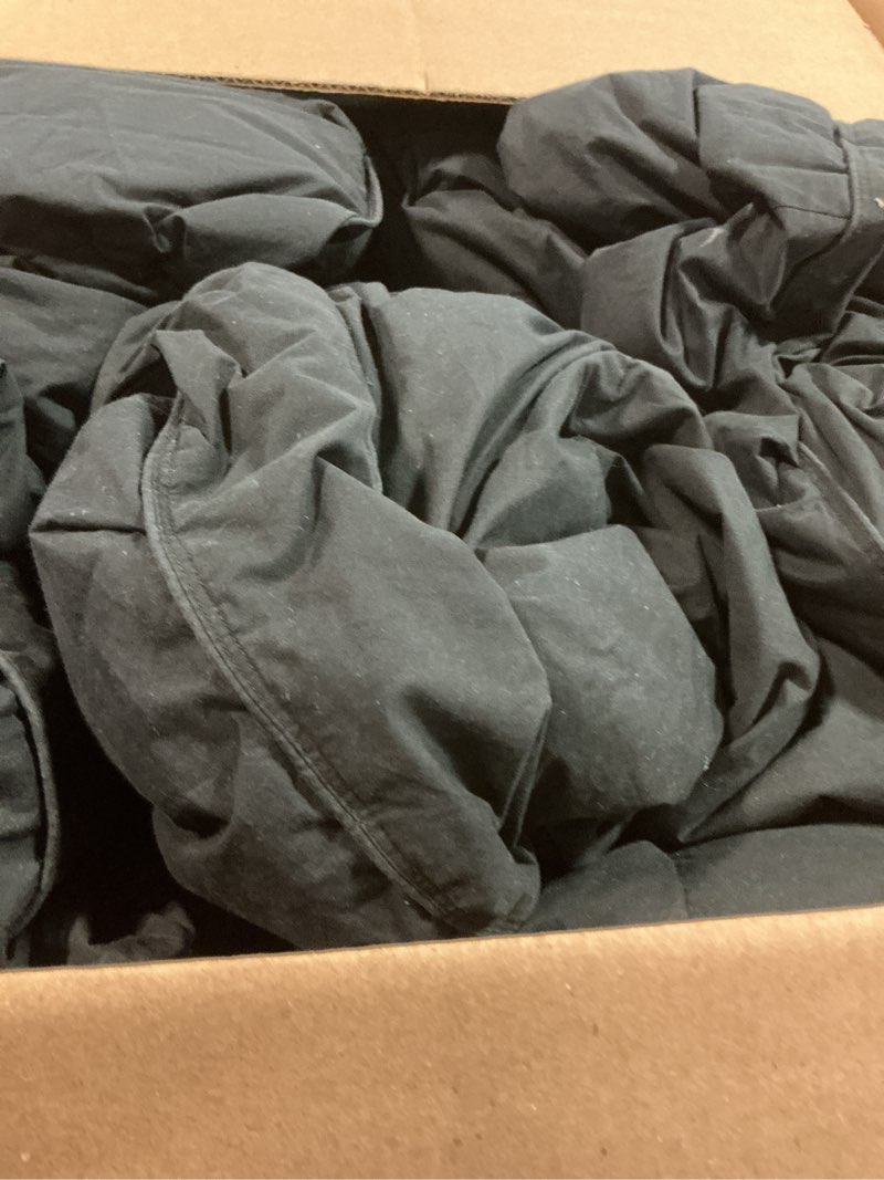 Condition photo showing As Is for Three Geese Pinch Pleat Waterfowl Feathers and Down Comforter King Size Duvet Insert,750+ Fill Power,1200TC 100% Cotton, Premium All Seasons BlackGrey Comforter with 8 Tabs King:106x90inches Black-gray