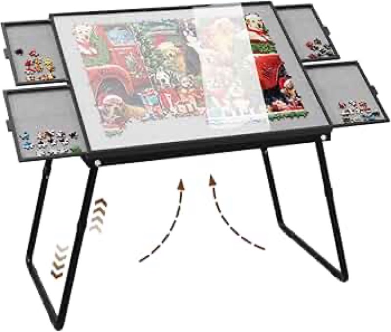 Puzzle Table 1500 Pieces, 3-in-1 Foldable Jigsaw Puzzle Table with Cover – 18” & 28” Height, 5 Angle