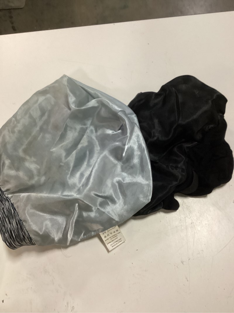Condition photo showing As Is for silk satin lined bonnet sleep cap - adjustable stay on all night hair wrap cover slouchy beanie for curly hair protection for women and men - black & heather black one size black & heather black