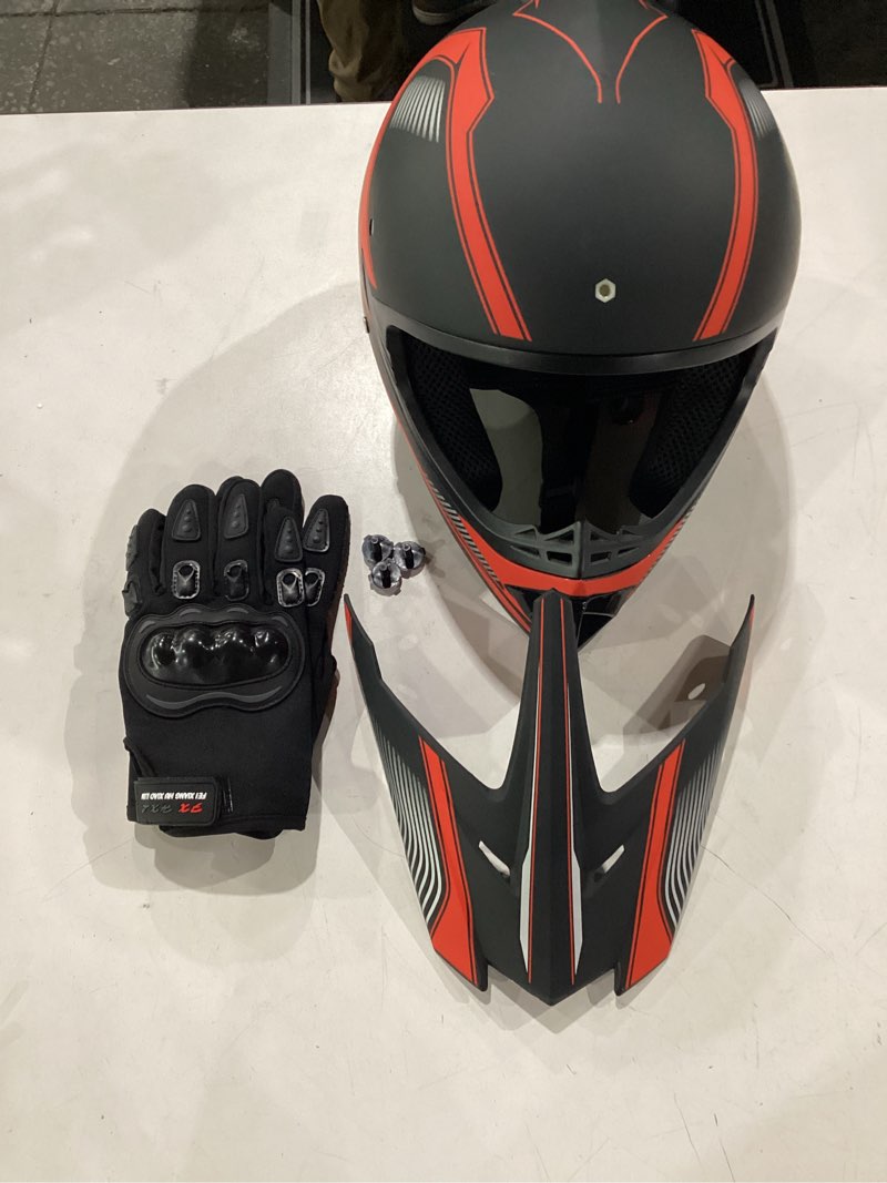 Condition photo showing As Is for youth dirt bike helmet set includes gloves, goggles, mask, ideal helmet for kids 8-14, premium safety gear for dirt bike helmets enthusiasts - dot approved (red,l) red2 large