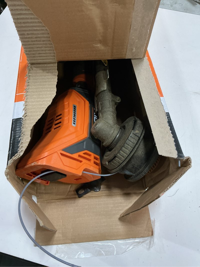 Condition photo showing As Is for ridgid 18v brushless 14 in. cordless battery string trimmer (tool only)