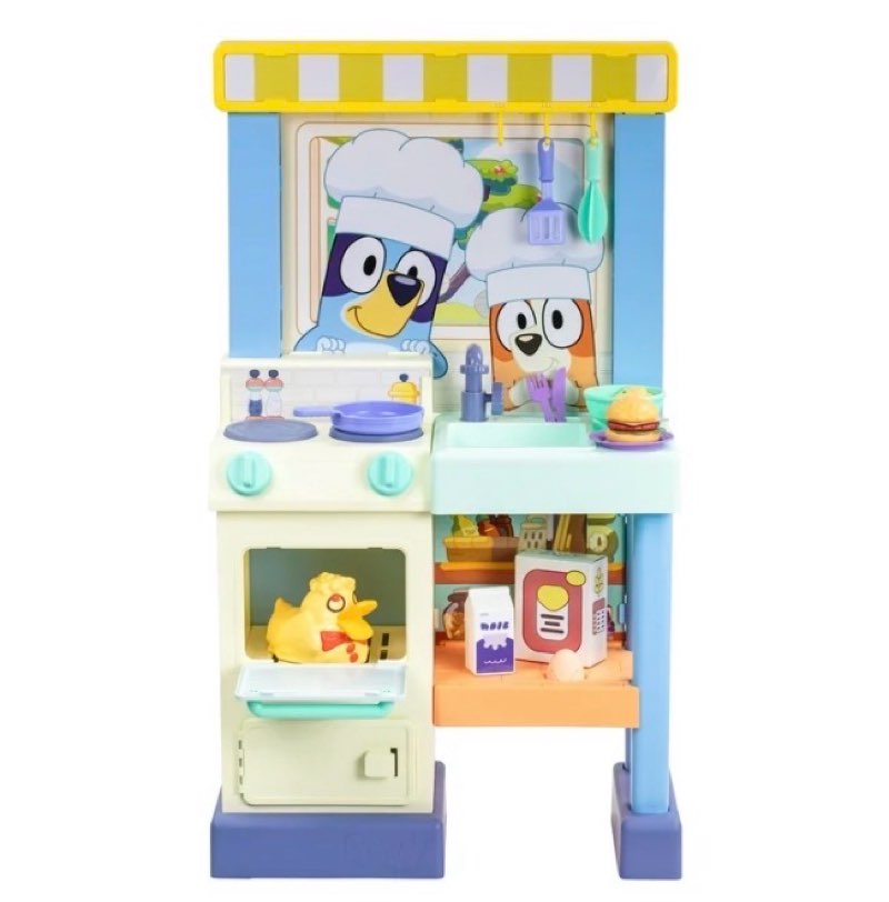 cook with chef bluey kitchen playset, 20+ sounds, phrases, music and lights, ages 3+, toddler toys