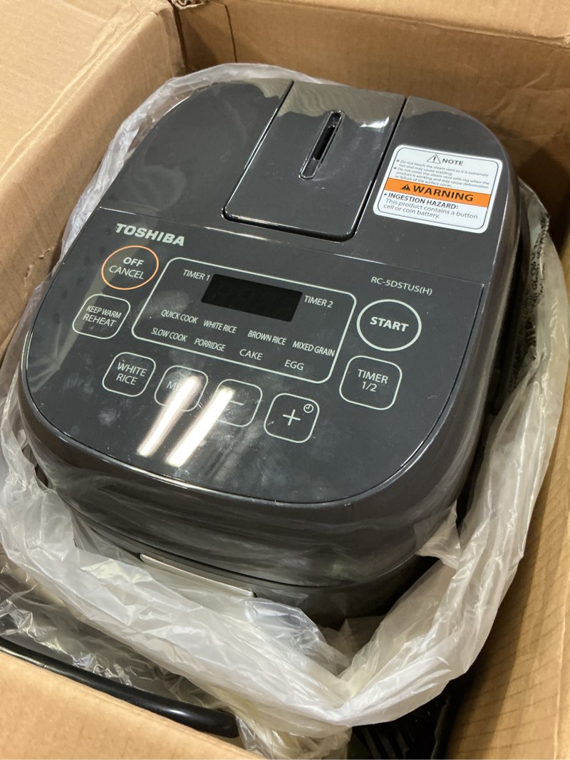Condition photo showing Good Condition for TOSHIBA Rice Cooker Small 3-Cup Uncooked– LCD Display with 8 Cooking Functions: Rice, Oatmeal, Mixed Grains and More, NonStick Inner Pot, Grey