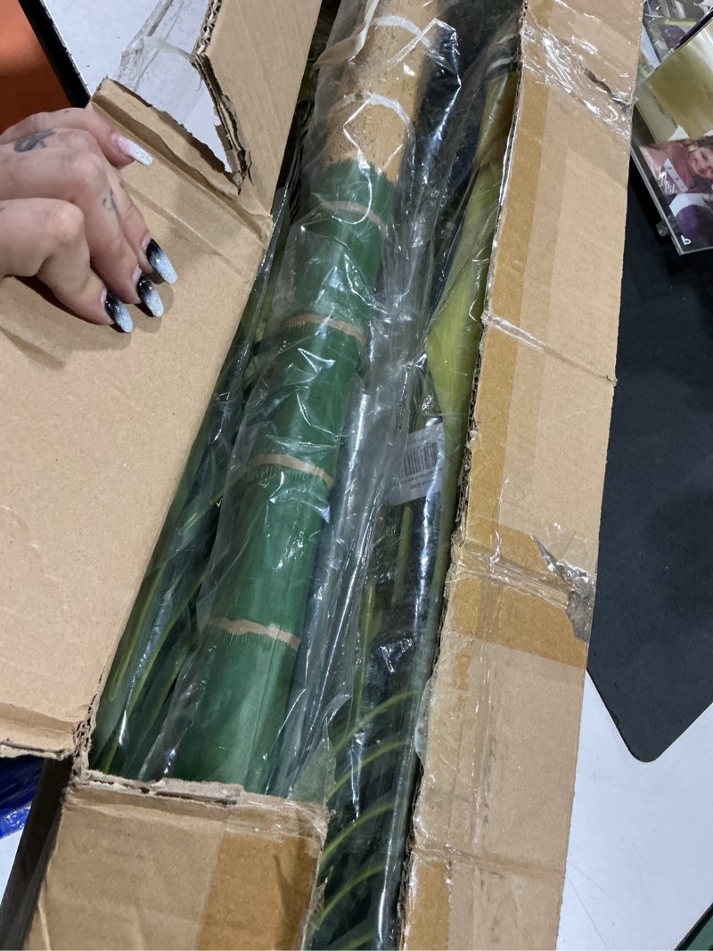 Condition photo showing Good Condition for nearly natural 6.5ft artificial golden cane palm tree, lifelike silk indoor palm with three textured trunks flexible fronds nursery planter, low maintenance