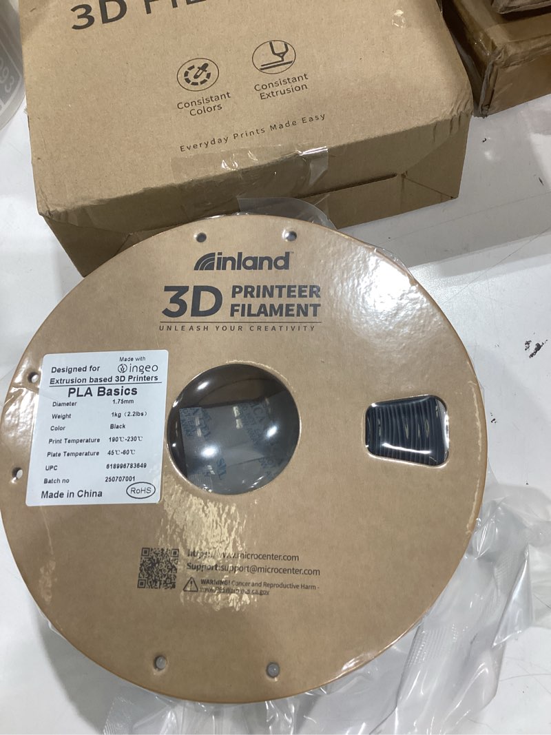 Condition photo showing Good Condition for inland pla basics filament 1.75mm, 1kg spool – dimensional accuracy ±0.02mm, neatly wound, fits most fdm 3d printers (black, 1 pack) **1kg black