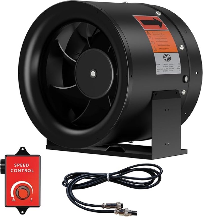 10 inch inline duct fan with speed controller - ec motor ventilation exhaust fan for heating cooling booster, grow tents, hydroponics, nsk/skf bearings, etl listed